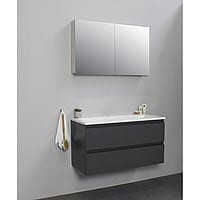 Sub Online badmeubelset met wastafel zonder kraangat met spiegelkast grijs (bxlxh) 100x46x55 cm, mat antraciet / glans wit