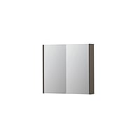 INK SPK2 spiegelkast met 2 dubbelzijdige spiegeldeuren, 2 verstelbare glazen planchetten, stopcontact en schakelaar 80 x 14 x 73 cm, mat taupe