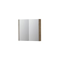 INK SPK2 spiegelkast met 2 dubbelzijdige spiegeldeuren, 2 verstelbare glazen planchetten, stopcontact en schakelaar 80 x 14 x 73 cm, naturel eiken