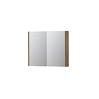 INK SPK2 spiegelkast met 2 dubbelzijdige spiegeldeuren, 2 verstelbare glazen planchetten, stopcontact en schakelaar 90 x 14 x 73 cm, naturel eiken