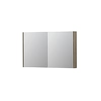 INK SPK2 spiegelkast met 2 dubbelzijdige spiegeldeuren, 4 verstelbare glazen planchetten, stopcontact en schakelaar 120 x 14 x 73 cm, greige eiken