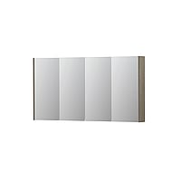 INK SPK2 spiegelkast met 4 dubbelzijdige spiegeldeuren, 4 verstelbare glazen planchetten, stopcontact en schakelaar 140 x 14 x 73 cm, greige eiken