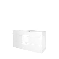 Proline Porselein Loft badmeubelset met wastafelonderkast met 2 lades en porseleinen wastafel zonder kraangat 120 x 62 x 46 cm, glans wit