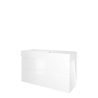 Proline Porselein Loft badmeubelset met wastafelonderkast met 2 asymmetrische lades en porseleinen wastafel zonder kraangat 120 x 73 x 46 cm, glans wit