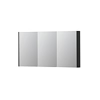 INK SPK2 spiegelkast met 3 dubbelzijdige spiegeldeuren, 6 verstelbare glazen planchetten, stopcontact en schakelaar 140 x 14 x 73 cm, mat zwart
