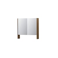 INK SPK3 spiegelkast met 2 dubbel gespiegelde deuren, open planchet, stopcontact en schakelaar 80 x 14 x 74 cm, massief eiken aqua