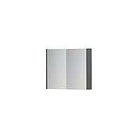 INK SPK1 spiegelkast met 2 dubbel gespiegelde deuren, 1 verstelbaar glazen planchet, stopcontact en schakelaar 70 x 14 x 60 cm, mat grijs