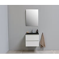 Sub Online flatpack badmeubelset met onderkast met acryl wastafel slate structuur 1 kraangat met spiegel 60x55x46cm, hoogglans wit