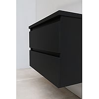 Sub Online flatpack badmeubelset met onderkast met acryl wastafel slate structuur zonder kraangaten met spiegel 80x55x46cm, mat zwart