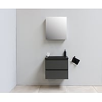 Sub Online flatpack badmeubelset met onderkast met acryl wastafel slate structuur zonder kraangaten met 1 deurs spiegelkast grijs 60x55x46cm, mat antraciet