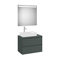 Roca Ona Pack meubelset voor waskom links met onderkast 2 lades en Eidos LED spiegel 80x46 cm, mat groen
