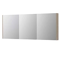 INK SPK2 spiegelkast met 3 dubbelzijdige spiegeldeuren, 6 verstelbare glazen planchetten, stopcontact en schakelaar 180 x 14 x 73 cm, ivoor eiken