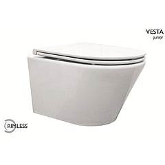 Wiesbaden Vesta-Junior hangend toilet compact 47 cm diepspoel Rimless inclusief Flatline 2.0 zitting met softclose en quickrelease, wit