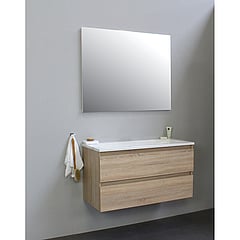 Sub Online badmeubelset met wastafel zonder kraangat met spiegel (bxlxh) 100x46x55 cm, eiken / glans wit