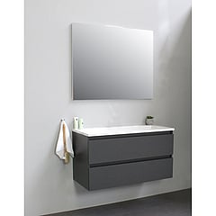 Sub Online badmeubelset met wastafel zonder kraangat met spiegel (bxlxh) 100x46x55 cm, mat antraciet / glans wit