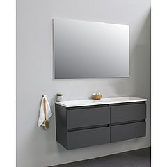 Sub Online badmeubelset met wastafel zonder kraangat met spiegel (bxlxh) 120x46x55 cm, mat antraciet / glans wit