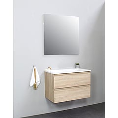 Sub Online badmeubelset met wastafel zonder kraangat met spiegel (bxlxh) 80x46x55 cm, eiken / glans wit