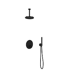 Hotbath Get Together doucheset met 2 pushbuttons rond met 15 cm plafondbuis, 20 cm hoofddouche, mat zwart