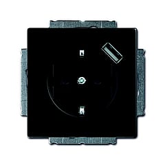 Busch-Jaeger Future Linear wandcontactdoos inbouw m. randaarde + USB zwart