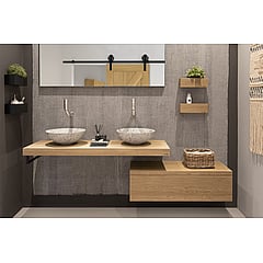 LoooX Wooden Base Shelf Solo wastafelblad met handdoekhouder links 100 x 46 x 7 cm, eiken old grey-mat zwart