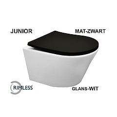 Sub Vesta-Junior rimless hangend toilet met Shade zitting, wit/mat zwart