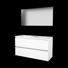 Basic Basic 46 badmeubelset met spiegel op plaat, greeploze onderkast met 2 lades en acryl wastafel zonder kraangaten 120 x 46 cm, ice white