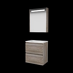 Basic Premium 39 badmeubelset met spiegelkast met geïntegreerde LED verlichting, greeploze wastafelonderkast met 2 lades en acryl wastafel met 1 kraangat 60 x 39 cm, scotch oak