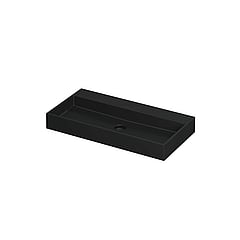 INK United wastafel porselein zonder kraangat inclusief porseleinen click plug en verborgen overloop systeem 90x45x11cm, mat zwart