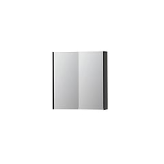 INK SPK2 spiegelkast met 2 dubbelzijdige spiegeldeuren, 2 verstelbare glazen planchetten, stopcontact en schakelaar 70 x 14 x 73 cm, hoogglans antraciet