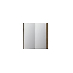 INK SPK2 spiegelkast met 2 dubbelzijdige spiegeldeuren, 2 verstelbare glazen planchetten, stopcontact en schakelaar 70 x 14 x 73 cm, naturel eiken