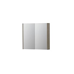 INK SPK2 spiegelkast met 2 dubbelzijdige spiegeldeuren, 2 verstelbare glazen planchetten, stopcontact en schakelaar 80 x 14 x 73 cm, greige eiken
