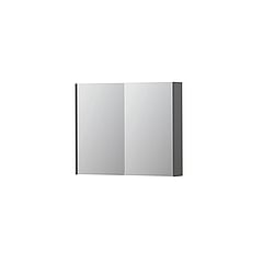 INK SPK2 spiegelkast met 2 dubbelzijdige spiegeldeuren, 2 verstelbare glazen planchetten, stopcontact en schakelaar 90 x 14 x 73 cm, mat grijs