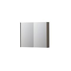 INK SPK2 spiegelkast met 2 dubbelzijdige spiegeldeuren, 2 verstelbare glazen planchetten, stopcontact en schakelaar 90 x 14 x 73 cm, mat taupe