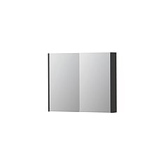 INK SPK2 spiegelkast met 2 dubbelzijdige spiegeldeuren, 2 verstelbare glazen planchetten, stopcontact en schakelaar 90 x 14 x 73 cm, hoogglans antraciet