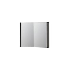 INK SPK2 spiegelkast met 2 dubbelzijdige spiegeldeuren, 2 verstelbare glazen planchetten, stopcontact en schakelaar 90 x 14 x 73 cm, oer grijs
