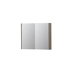 INK SPK2 spiegelkast met 2 dubbelzijdige spiegeldeuren, 2 verstelbare glazen planchetten, stopcontact en schakelaar 90 x 14 x 73 cm, greige eiken