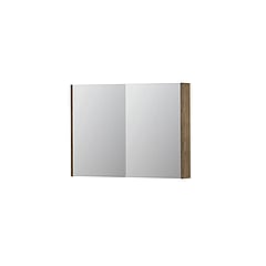 INK SPK2 spiegelkast met 2 dubbelzijdige spiegeldeuren, 4 verstelbare glazen planchetten, stopcontact en schakelaar 100 x 14 x 73 cm, naturel eiken