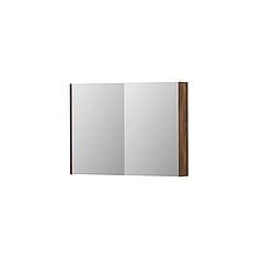 INK SPK2 spiegelkast met 2 dubbelzijdige spiegeldeuren, 4 verstelbare glazen planchetten, stopcontact en schakelaar 100 x 14 x 73 cm, noten