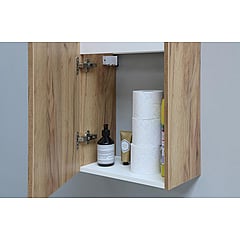 Basic Hit fonteinonderkast met 1 rechtsdraaiende deur en fontein porselein met kraangat rechts 40 x 78,5 x 23 cm, whisky oak