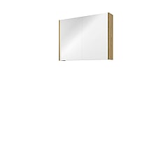 Proline Comfort spiegelkast met spiegels aan binnen- en buitenzijde en 2 deuren 80 x 60 x 14 cm, ideal oak