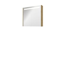 Proline Premium spiegelkast met spiegels aan binnen- en buitenzijde, geïntegreerde LED-verlichting en 2 deuren 80 x 60 x 14 cm, ideal oak