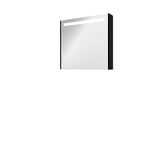 Proline Premium spiegelkast met spiegels aan binnen- en buitenzijde, geïntegreerde LED-verlichting en 2 deuren 80 x 60 x 14 cm, mat zwart