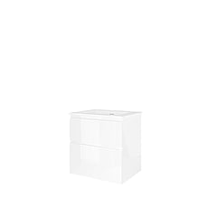 Proline Porselein Elegant badmeubelset met wastafelonderkast symmetrisch met 2 laden en glans witte wastafel zonder kraangat 60 x 46 x 52 cm, glans wit