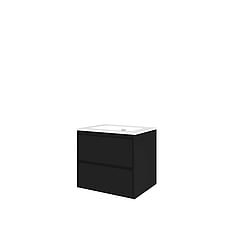 Proline Porselein Elegant badmeubelset met wastafelonderkast symmetrisch met 2 laden en glans witte wastafel zonder kraangat 60 x 46 x 52 cm, mat zwart