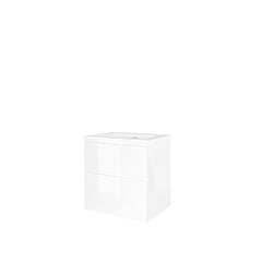 Proline Porselein Elegant badmeubelset met wastafelonderkast symmetrisch met 2 laden en glans witte wastafel met 1 kraangat 60 x 46 x 52 cm, glans wit