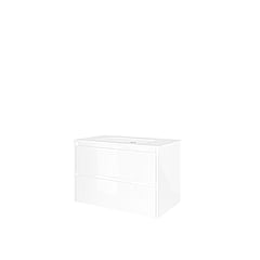 Proline Porselein Elegant badmeubelset met wastafelonderkast symmetrisch met 2 laden en glans witte wastafel met 1 kraangat 80 x 46 x 52 cm, glans wit