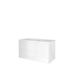 Proline Porselein Elegant badmeubelset met wastafelonderkast symmetrisch met 2 laden en glans witte wastafel zonder kraangat 100 x 46 x 52 cm, glans wit