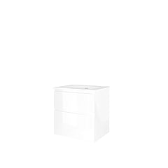 Proline Porselein Elegant badmeubelset met wastafelonderkast asymmetrisch met 2 laden en glans witte wastafel met 1 kraangat 60 x 46 x 60 cm, glans wit
