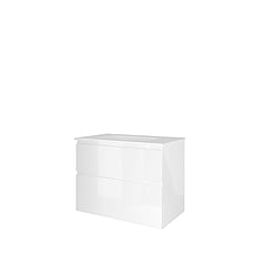 Proline Porselein Elegant badmeubelset met wastafelonderkast asymmetrisch met 2 laden en glans witte wastafel met 1 kraangat 80 x 46 x 60 cm, glans wit