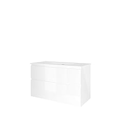 Proline Porselein Elegant badmeubelset met wastafelonderkast asymmetrisch met 2 laden en glans witte wastafel zonder kraangat 100 x 46 x 60 cm, glans wit